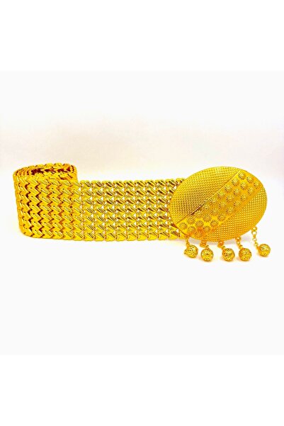 Parılda طراز التوت - حزام نسائي مطلي بالذهب (مشبك هرمي متدلي/حلق) - 7 صفوف (ع...