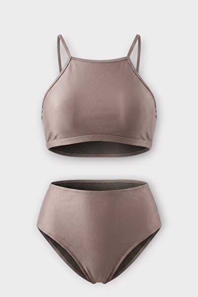 Nilmay mayo Γυναικείο Σετ Μπικίνι Ψηλόμεσο σε Μπεζ Χρώμα