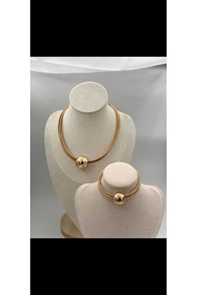 Miren Takı Moda Vip Gold Altın Renk Top Uçlu Mıknatıslı Bileklik Ve Kolye Set