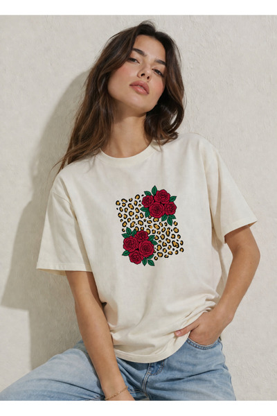 FREAK T-SHIRT Women's Ecru Oversize T-Shirt – Modern Graphic Print, 100% Cott...