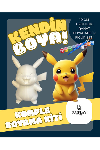 PAİPLAYSHOP Pikachu - Boyama Seti Ve Pikachu Figürü 10cm