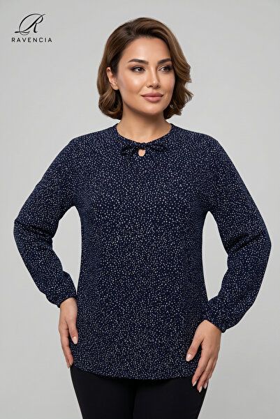 Ravencia Star Patterned Lycra Lace Detailed Crew Neck Viscose Plus Size Mothe...