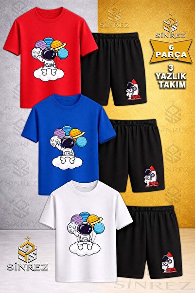 SİNREZ Tricou cu imprimeu pentru copii ASTRONAUT CLOUD HANDS PLANETS, cu gât ...