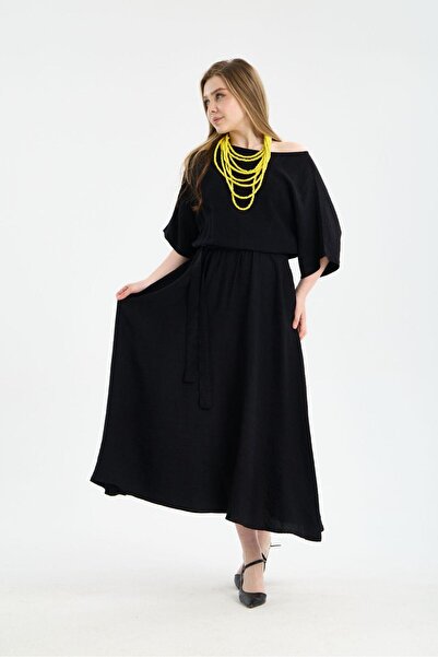 sumoda Γυναικείο λινό καλοκαιρινό φόρεμα με τσέπες, ζώνη και κοντά μανίκια