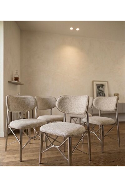 RAMPLA Mobilya Mutfak Yemek Sandalyesi Polo Sandalye Metal Ayak BEJ KREM (4 A...