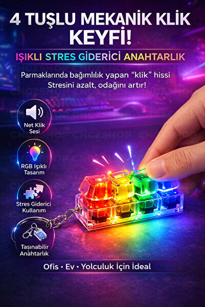 CNGZSHOP Işıklı Klavye Click Anahtarlık | Mekanik Klik Stres Giderici Oyuncak...