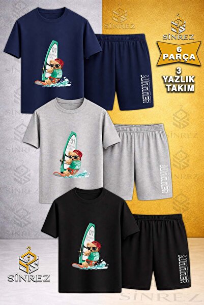 SİNREZ Tricou din 3 piese cu imprimeu pentru copii AYICIK SURF BOARD - Set pa...