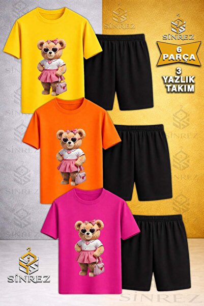 SİNREZ Tricou pentru copii AYICIK PEMBE ETEK CANTA cu imprimeu, cu gât rotund...
