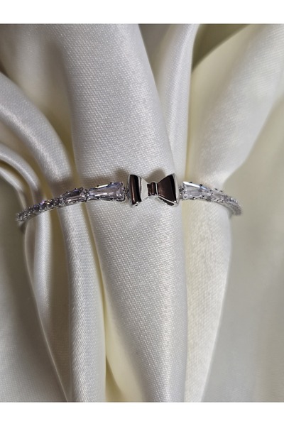 Roseliere Jewelry ZİRKON TAŞ VE KURDELE DETAY PARLAK SİLVER ÇELİK KELEPÇE GÜN...