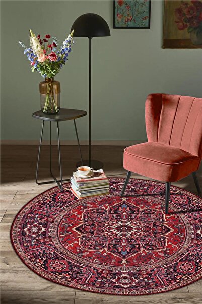 Serteks Breda Yuvarlak Vintage Kilim Desen Dokuma Taban Salon Oturma Odası An...