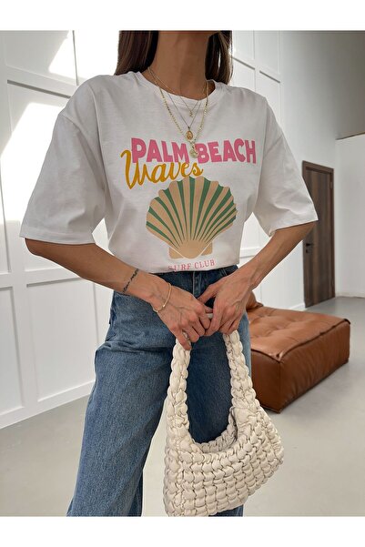 yeditepe fashion Palm Beach Written Oversize T-Shirt