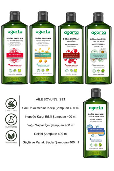Agarta Aile Boyu Şampuan Seti 5’li 400 ml Keratin Vegan Doğal