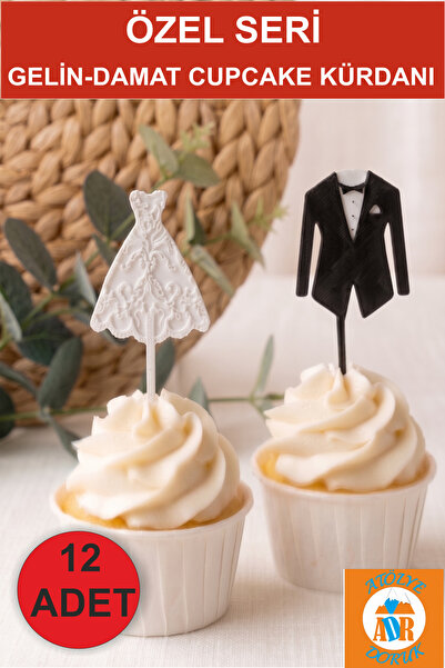 Atölye Doruk GELİN DAMAT Pasta Kürdan Nikah Cupcake Kürdanı-Nişan Düğün Pasta...
