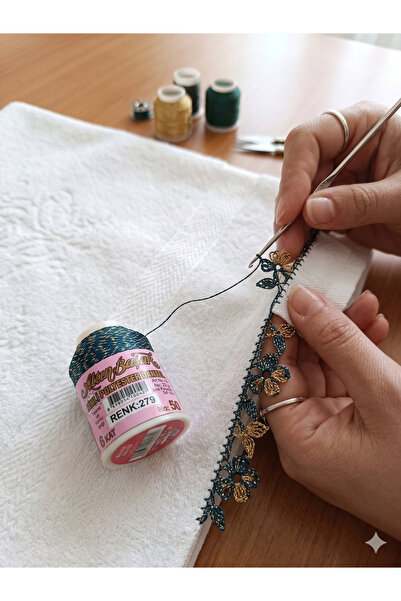 Altınbaşak 5 Adet Polyester Dantel Oya Ipliği Simli 279 No 50 6 Kat