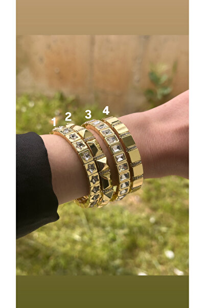 Bade Jewelry سوار مطاطي أنيق مقاوم للصدأ بتفاصيل حجر ذهبي فاخر (اختر الموديل)
