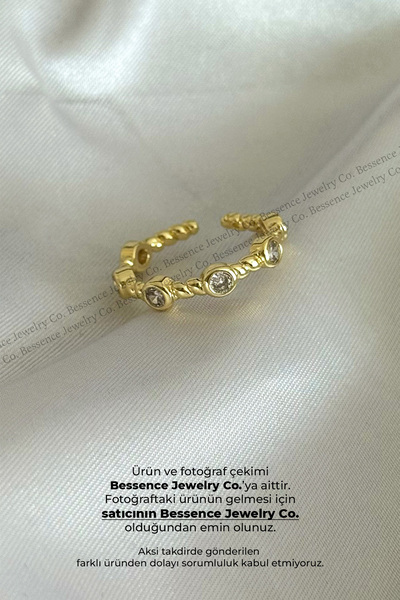 BESSENCE JEWELRY CO. 14K Gold VIP Minimal Sıra Taşlı Sarmal Ayarlanabilir Çel...