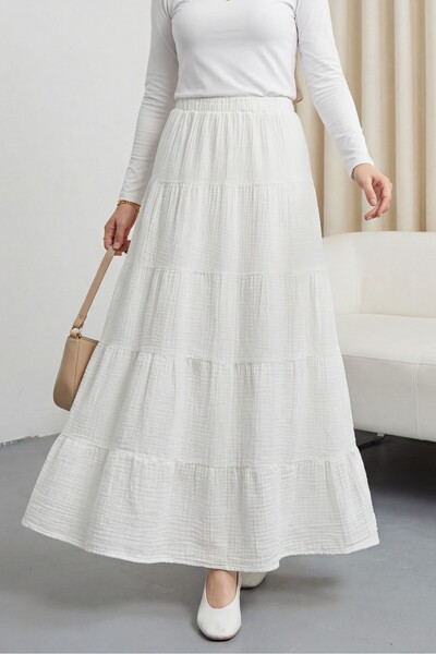 Modamorfo Elastic Waist Muslin Skirt - Ecru