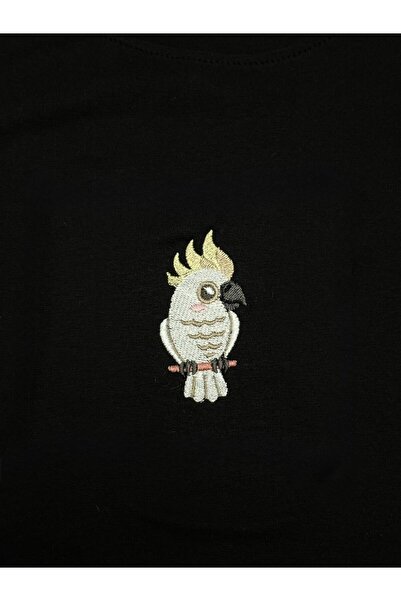 yubistitch Tshirt Embroidered Owl- Combed Cotton-Black