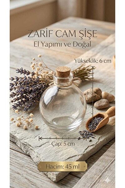 Şirin Zarif Küre Cam Şişe – Mantar Tıpalı (45 ml)