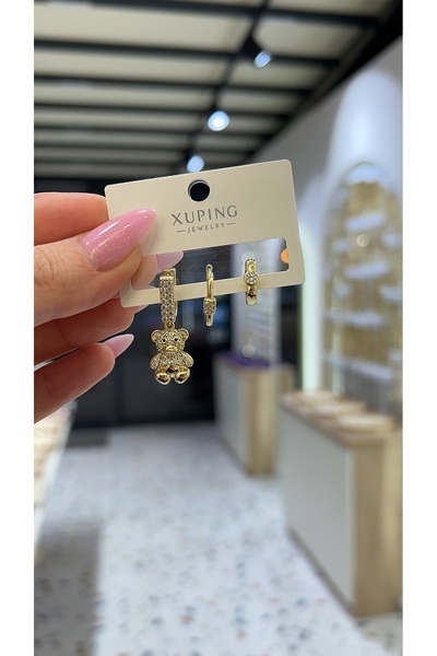 SU PERİSİ TAKI BİJUTERİ XUPİNG KARARMAZ 14K GOLD 3 LÜ AYICIK KÜPE