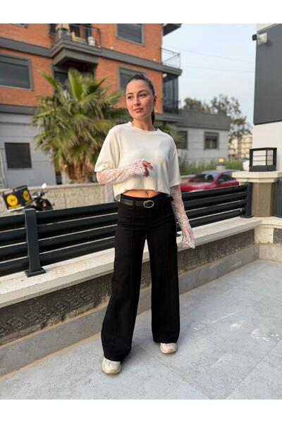 ASL WOMAN Women's Belted Elastic Waist Wide Leg Jean Trousers High Waist Loos...