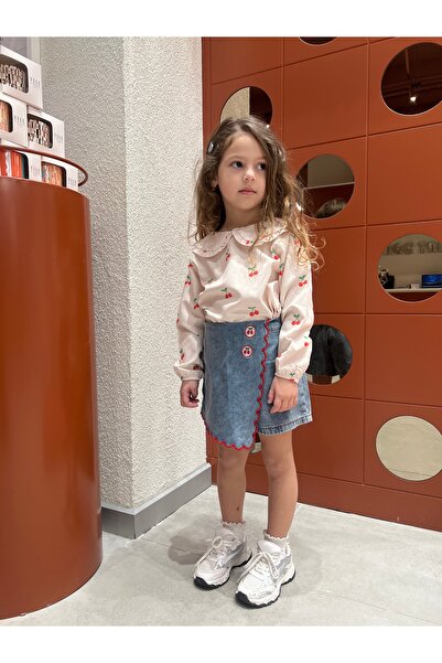Padri Kids Kot şort etek kiraz desenli gömlek takım