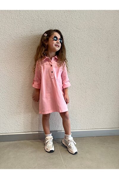 Pembe kız çoçuk uzun kolu elbise