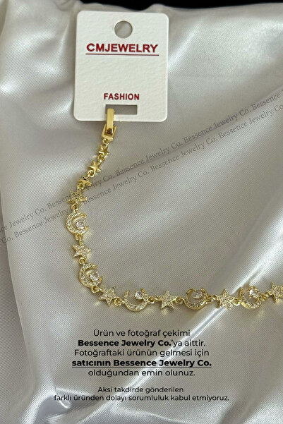 Bessence Jewelry Co CM Jew 14K Gold Zarif Ay Yıldız Model Zirkon Taşlı Çelik ...