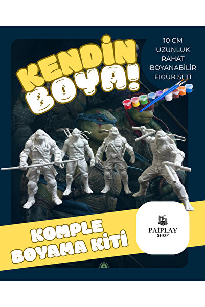 PAİPLAYSHOP Ninja Kaplumbağalar - Boyama Seti ve Ninja Kaplumbağalar Figürü 10cm