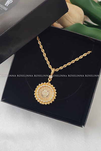 ROSELİNNA Çeyrekli Kolye, Altın Kaplama Burgu Zincirli Çeyrekli Kolye (altıns...