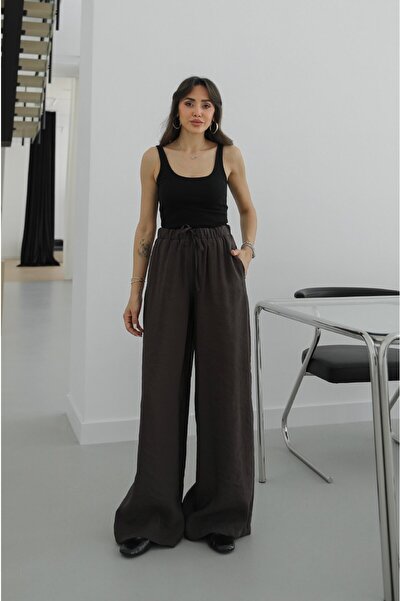 Havoş Καφέ παντελόνι μοντάλ με ελαστική μέση