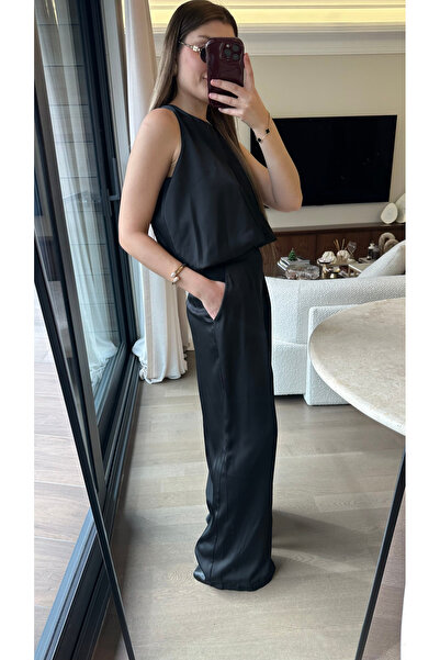 VERMOND Saten Balon Bluz Pantolon Takım – Siyah