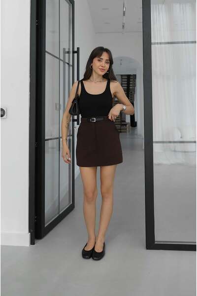 Havoş Καφέ σορτς φούστα με ζώνη Olin