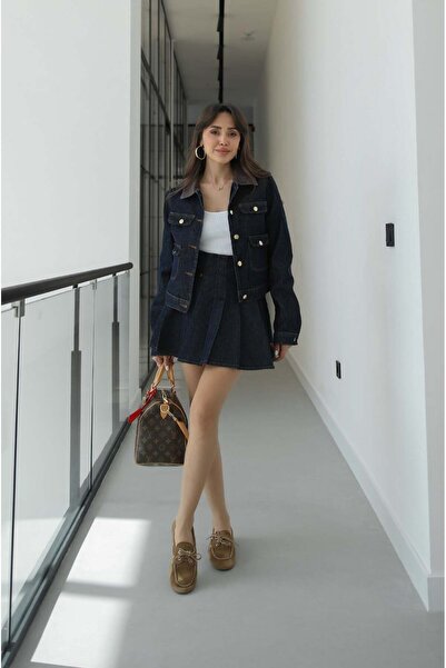 Havoş Σκούρο μπλε ναυτικό σετ τζιν με φούστα και μπουφάν Ayres