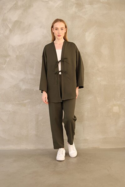 Naknaku Two-Lace-Up Pants Suit-Khaki
