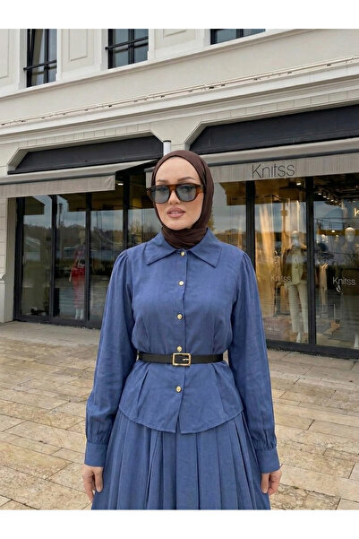 Naknaku طقم تنورة بمشبك أمامي وخلفي - لون نيلي