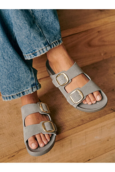 Encool Γυναικείες παντόφλες με διπλή πόρπη σε γκρι χρώμα – Καθημερινά άνετα σ...