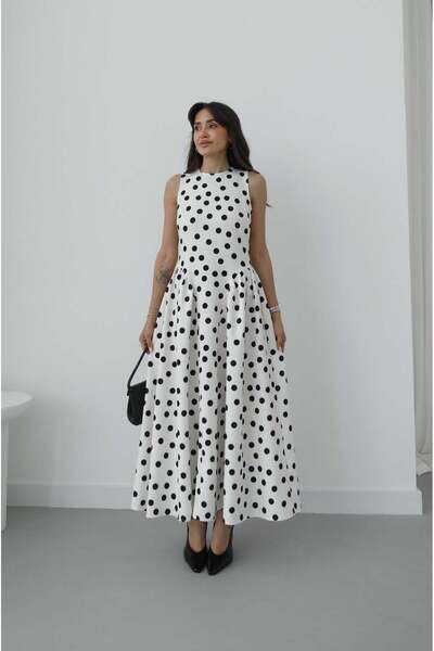 Havoş Λευκό φόρεμα πουά με ανοιχτή πλάτη