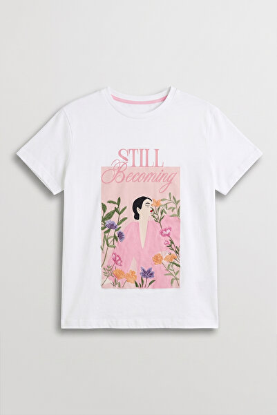 Quzu Μπλουζάκι με στάμπα λουλουδιών και λαιμόκοψη ποδηλάτου, εκρού