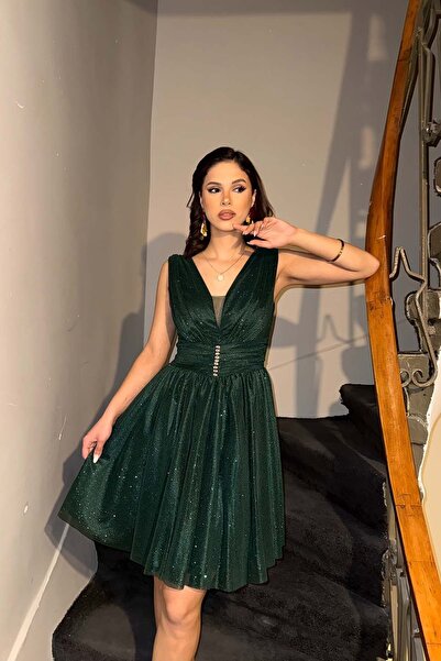 MyLoore Γυναικείο βραδινό φόρεμα αποφοίτησης με σμαραγδί πράσινη γκλίτερ επέν...