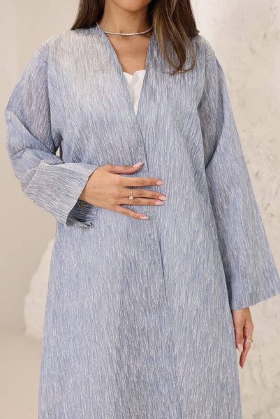 SAI ABAYA Premium Front Open Tafeta Abaya with Inner Dress Sky Blue Elegant Modest Wear