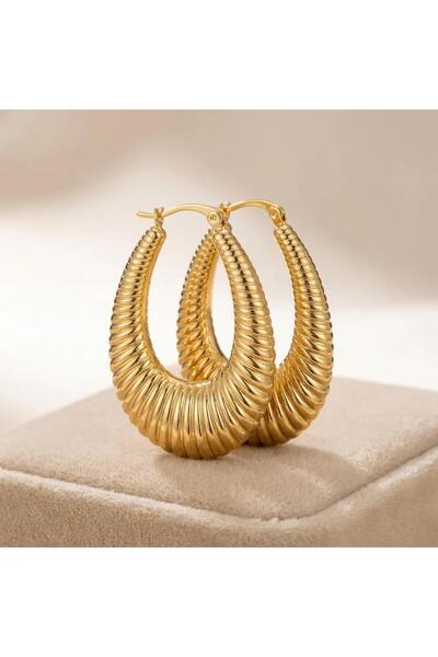 LİYONA JEWELLERY Büyük Boy Vintage Midye Çelik Halka Küpe 5cm
