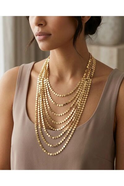 LİYONA JEWELLERY Gold Ezme Çoklu Çelik Kolye