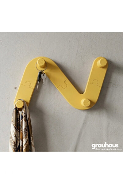 GRAUHAUS Διακοσμητική κίτρινη κρεμάστρα τοίχου ζιγκ-ζαγκ με 4 γάντζους