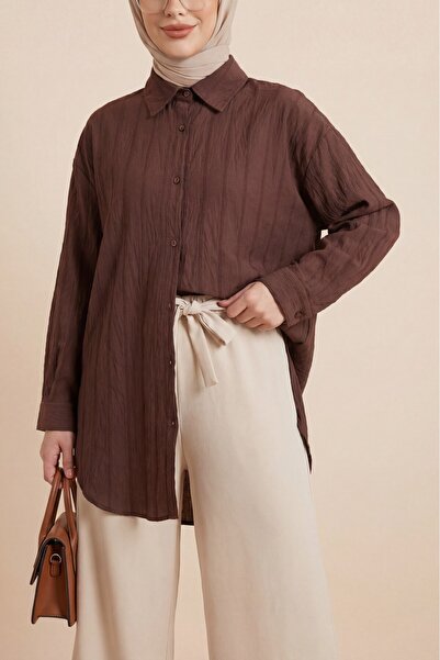 Modamorfo Πουκάμισο με σχέδιο ρίγες και κουμπιά - καφέ