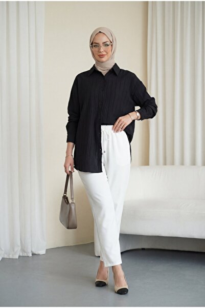 Modamorfo Πουκάμισο με σχέδιο ρίγες και κουμπιά - μαύρο