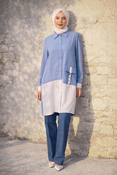 Alvina Τονίζει το λεπτομερές σχέδιο της τσέπης, με εφέ λινό, τουνίκ 45518