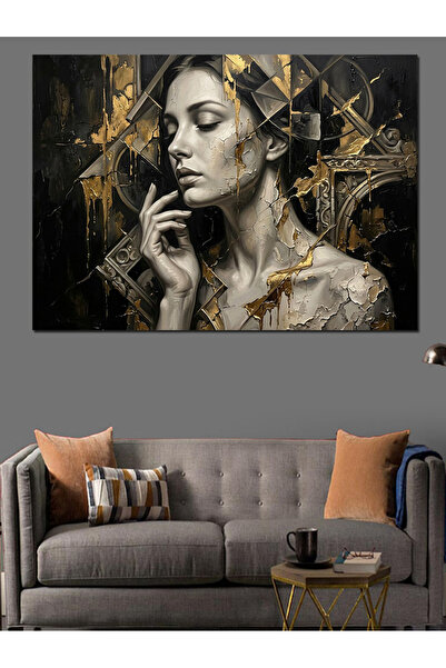 Artmeg Pânză decorativă cu statuie fragmentată și față de femeie - Tablou din...