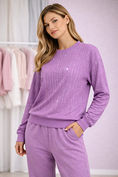 asil butik Taşlı Kadın Sweatshirt – Taşlı Şık Penye