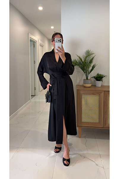 BİRCANÇİL Μαύρο σατέν κιμονό Chisra